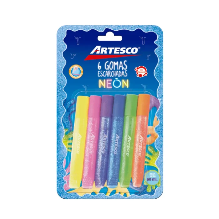 GOMA ARTESCO ESCARCHADA NEON 10ML X 6